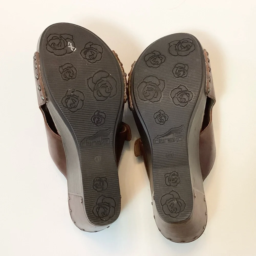 Dansko Leather Fern Wedge Comfort Sandals - Brown - 41 (10.5 - 11)